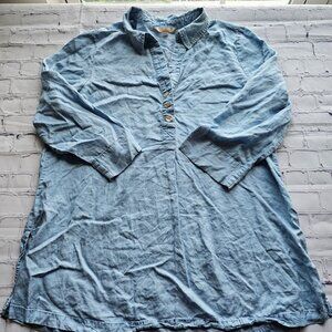 Hope & Harlow Women’s Chambray Tunic Dress Light Blue Button Front Size XL  Besa
